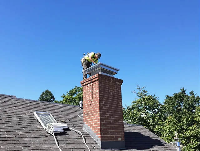 La Verne Chimney Sweep technician measuring a chimney cap in La Verne, CA