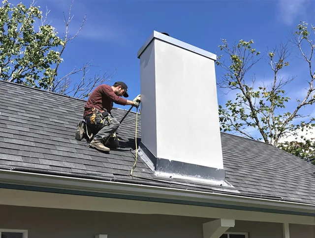 La Verne Chimney Sweep team member finishing chimney construction in La Verne, CA