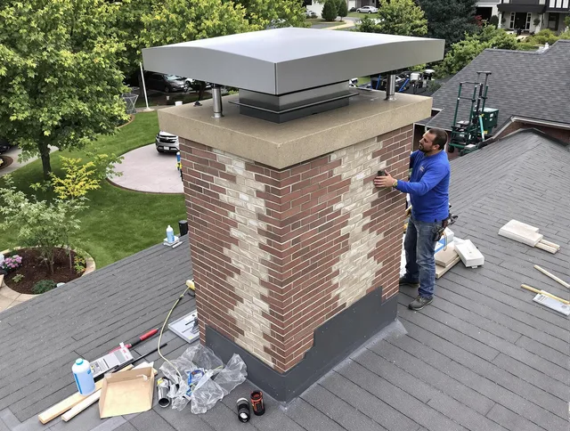 La Verne Chimney Sweep team working on a custom chimney remodel in La Verne, CA