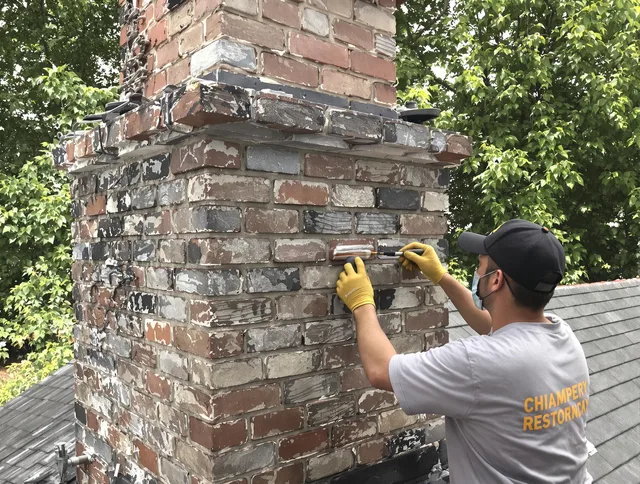 In-progress chimney restoration by La Verne Chimney Sweep in La Verne, CA
